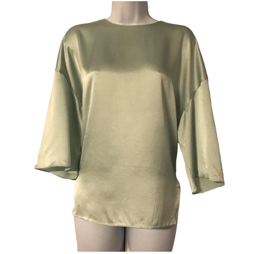 Vince 100% Silk Boxy Blouse With Back Zipper in Mint Green Women’s Size Large